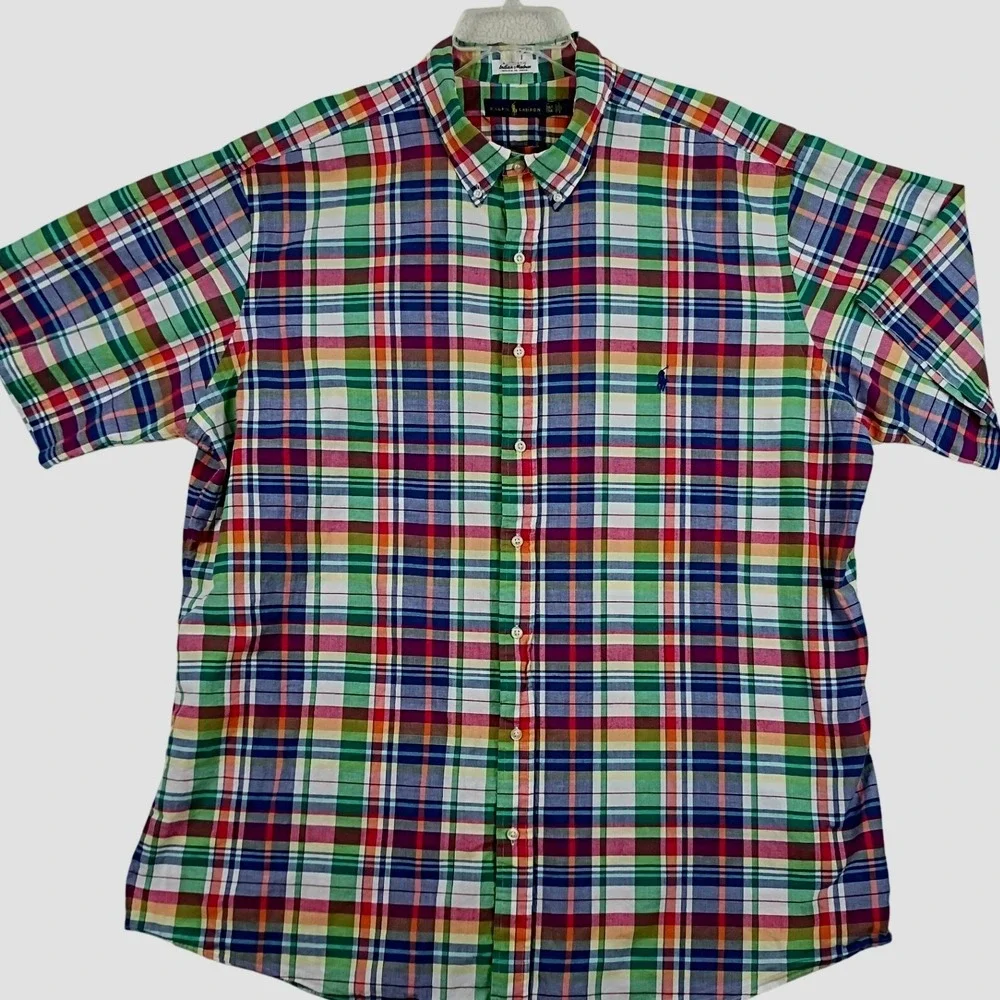 Ralph Lauren Short Sleeve Shirt Men 2XLT Multi Authentic Indian Madras Plaid